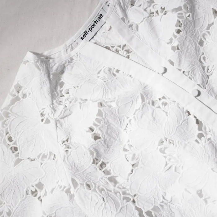 Dresses Woman SelfPortrait White Cotton Lace Wide Sleeve Mini Dress Dresses Woman SelfPortrait White Cotton Lace Wide Sleeve Mini Dress