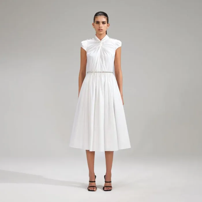 Dresses Woman SelfPortrait White Cotton Midi Dress