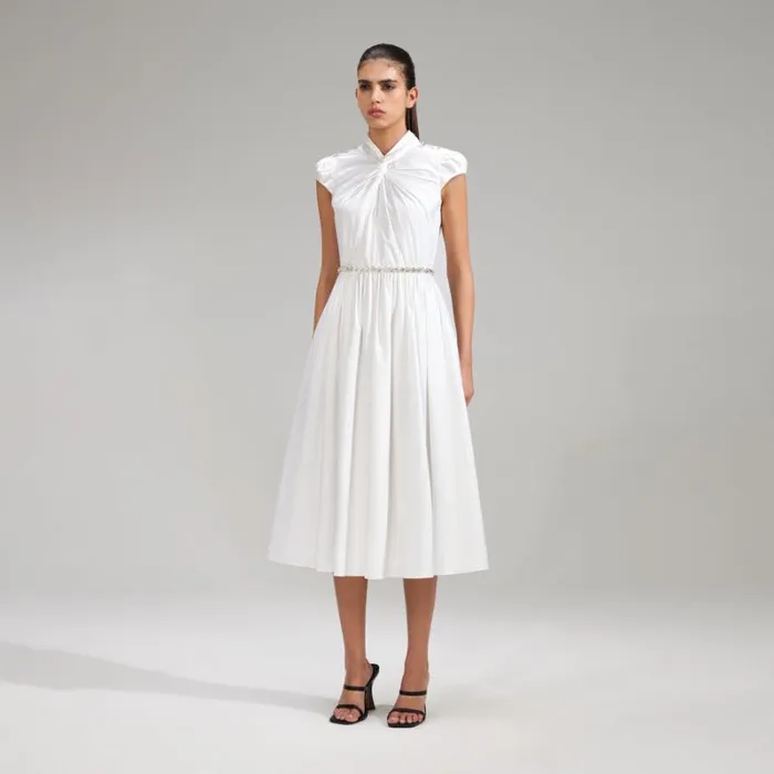 Dresses Woman SelfPortrait White Cotton Midi Dress Dresses Woman SelfPortrait White Cotton Midi Dress