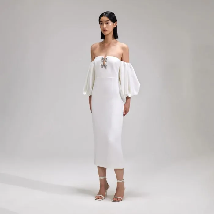 Dresses Woman SelfPortrait White Crepe Bow Midi Dress Dresses Woman SelfPortrait White Crepe Bow Midi Dress