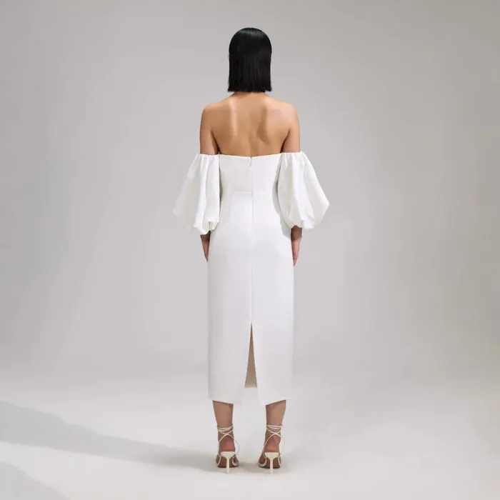Dresses Woman SelfPortrait White Crepe Bow Midi Dress Dresses Woman SelfPortrait White Crepe Bow Midi Dress
