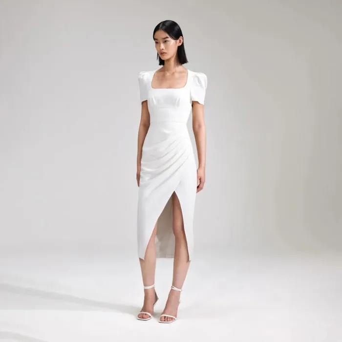 Dresses Woman SelfPortrait White Crepe Midi Dress Dresses Woman SelfPortrait White Crepe Midi Dress