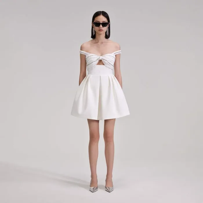 Dresses Woman SelfPortrait White Diamante Bust Mini Dress