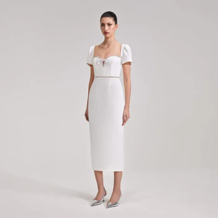 Dresses Woman SelfPortrait White Diamante Trim Split Midi Dress Dresses Woman SelfPortrait White Diamante Trim Split Midi Dress