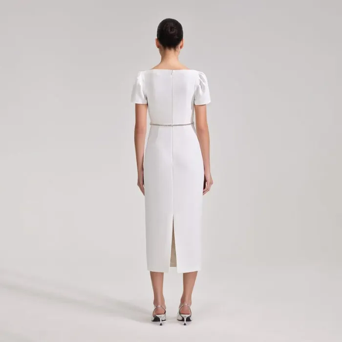Dresses Woman SelfPortrait White Diamante Trim Split Midi Dress Dresses Woman SelfPortrait White Diamante Trim Split Midi Dress