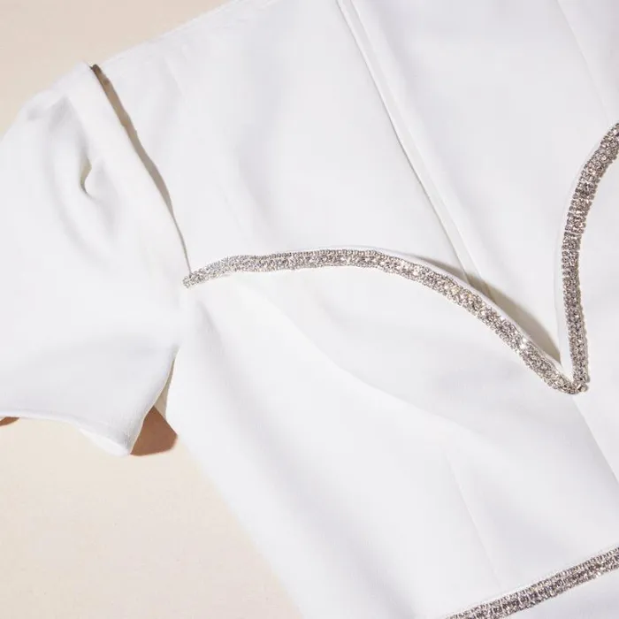 Dresses Woman SelfPortrait White Diamante Trim Split Midi Dress Dresses Woman SelfPortrait White Diamante Trim Split Midi Dress