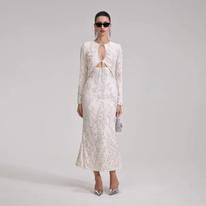 Dresses Woman SelfPortrait White Embellished Midi Dress
