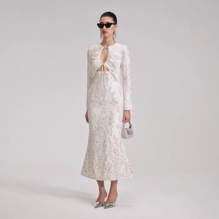 Dresses Woman SelfPortrait White Embellished Midi Dress Dresses Woman SelfPortrait White Embellished Midi Dress