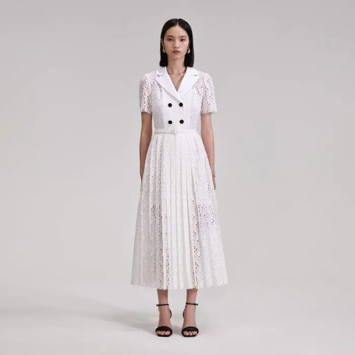 Dresses Woman SelfPortrait White Floral Chiffon Midi Dress