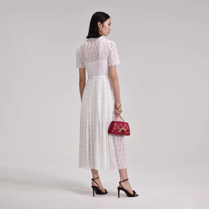 Dresses Woman SelfPortrait White Floral Chiffon Midi Dress Dresses Woman SelfPortrait White Floral Chiffon Midi Dress