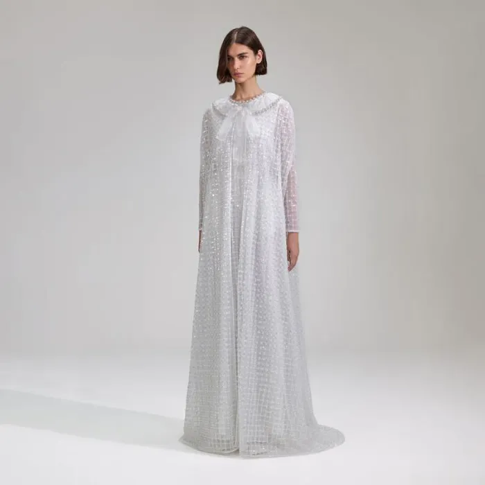 Dresses Woman SelfPortrait White Grid Sequin Maxi Cape Dresses Woman SelfPortrait White Grid Sequin Maxi Cape