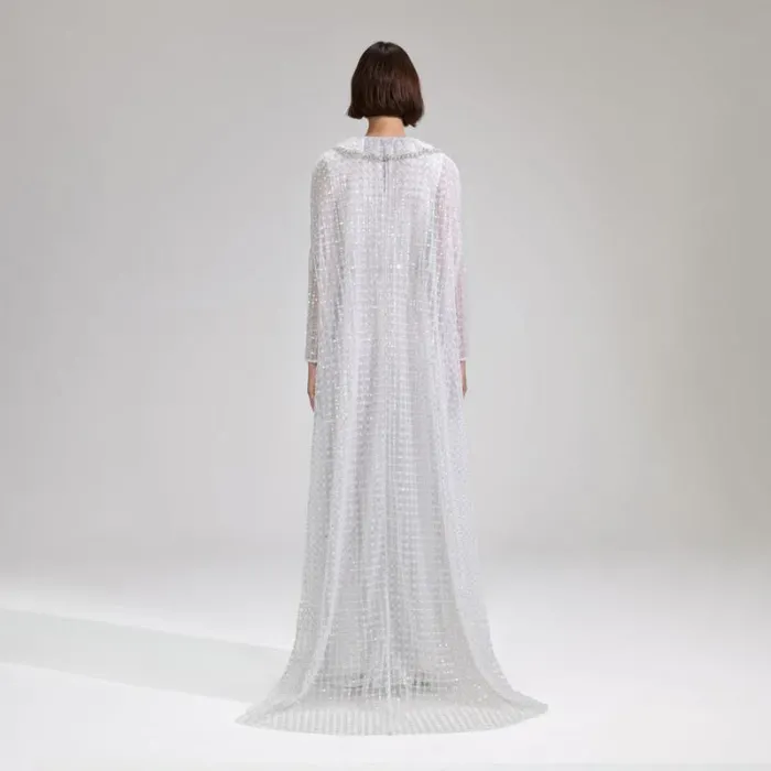 Dresses Woman SelfPortrait White Grid Sequin Maxi Cape Dresses Woman SelfPortrait White Grid Sequin Maxi Cape