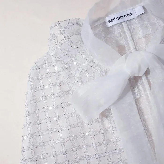 Dresses Woman SelfPortrait White Grid Sequin Maxi Cape Dresses Woman SelfPortrait White Grid Sequin Maxi Cape