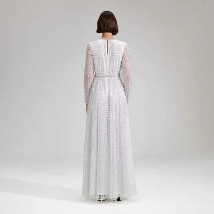 Dresses Woman SelfPortrait White Grid Sequin Maxi Dress Dresses Woman SelfPortrait White Grid Sequin Maxi Dress