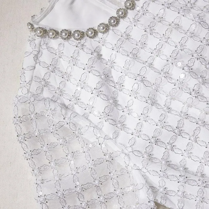Dresses Woman SelfPortrait White Grid Sequin Maxi Dress Dresses Woman SelfPortrait White Grid Sequin Maxi Dress