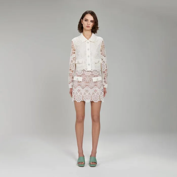 Dresses Woman SelfPortrait White Guipure Lace Tiered Mini Dress Dresses Woman SelfPortrait White Guipure Lace Tiered Mini Dress