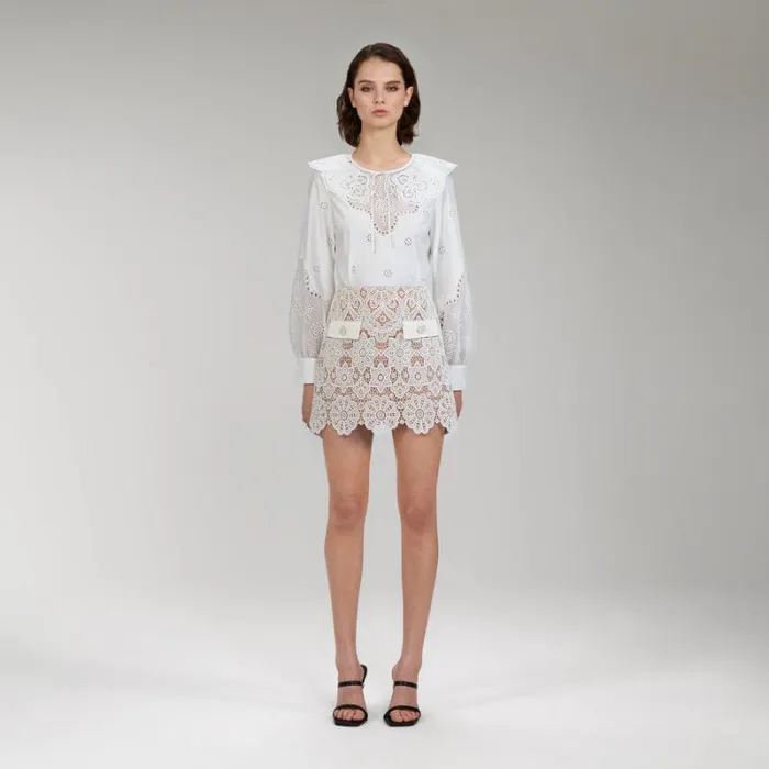 Dresses Woman SelfPortrait White Guipure Lace Tiered Mini Dress Dresses Woman SelfPortrait White Guipure Lace Tiered Mini Dress