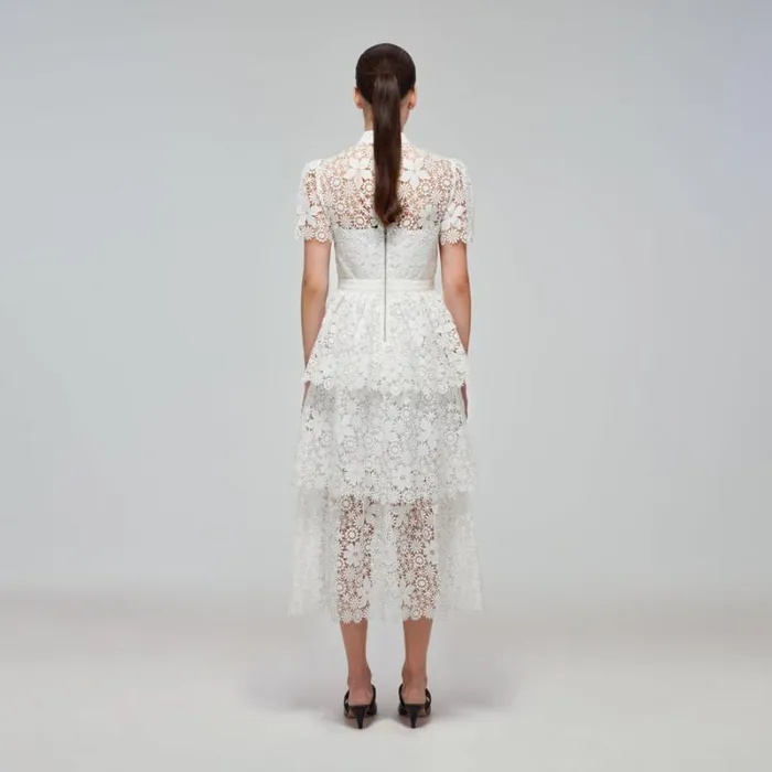 Dresses Woman SelfPortrait White Guipure Lace Tiered Mini Dress Dresses Woman SelfPortrait White Guipure Lace Tiered Mini Dress