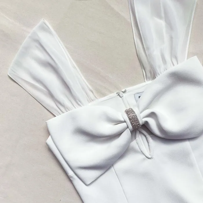 Dresses Woman SelfPortrait White Heavy Crepe Bow Mini Dress Dresses Woman SelfPortrait White Heavy Crepe Bow Mini Dress