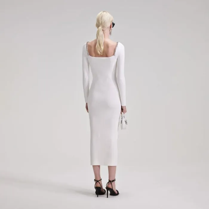 Dresses Woman SelfPortrait White Knit Diamante Midi Dress Dresses Woman SelfPortrait White Knit Diamante Midi Dress