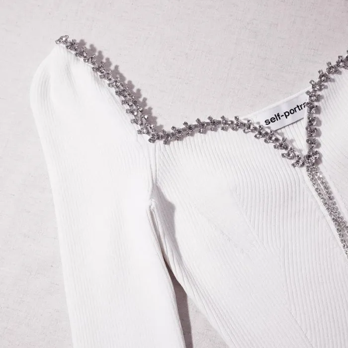 Dresses Woman SelfPortrait White Knit Diamante Midi Dress Dresses Woman SelfPortrait White Knit Diamante Midi Dress