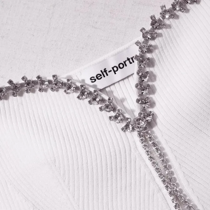 Dresses Woman SelfPortrait White Knit Diamante Midi Dress Dresses Woman SelfPortrait White Knit Diamante Midi Dress