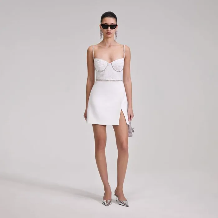 Dresses Woman SelfPortrait White Lace Bodice Mini Dress