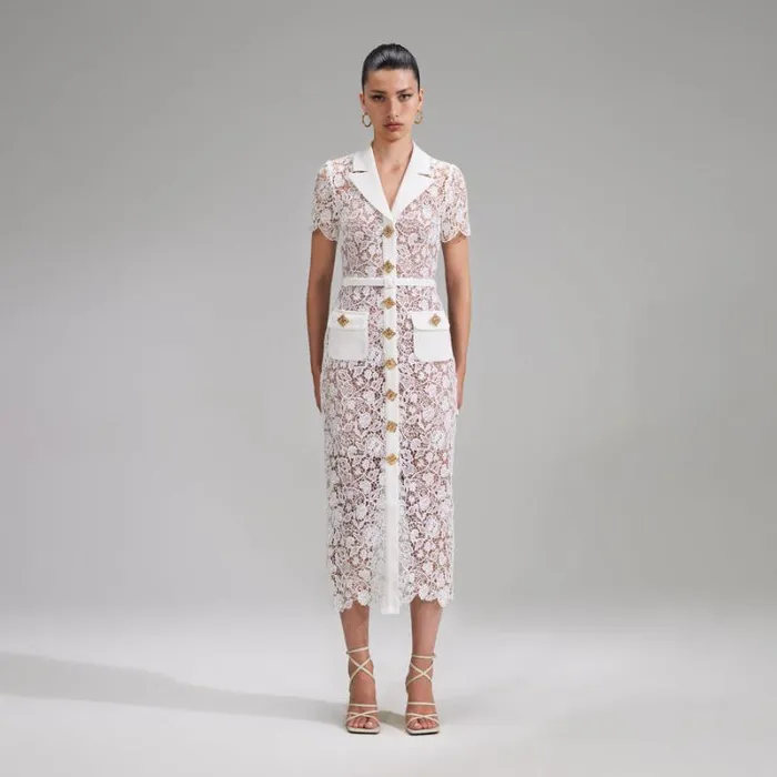 Dresses Woman SelfPortrait White Magnolia Lace Midi Dress