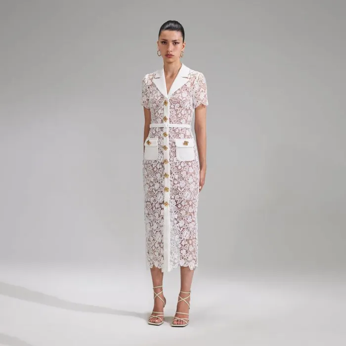 Dresses Woman SelfPortrait White Magnolia Lace Midi Dress Dresses Woman SelfPortrait White Magnolia Lace Midi Dress