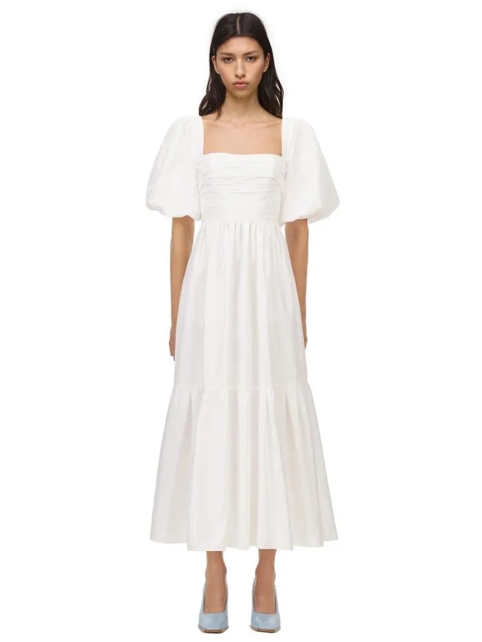 Dresses Woman SelfPortrait White Taffeta Puff Sleeve Midi Dress