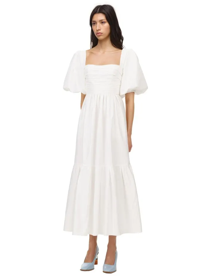Dresses Woman SelfPortrait White Taffeta Puff Sleeve Midi Dress Dresses Woman SelfPortrait White Taffeta Puff Sleeve Midi Dress