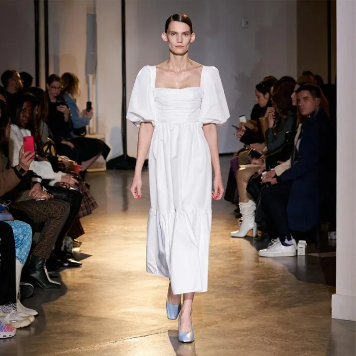 Dresses Woman SelfPortrait White Taffeta Puff Sleeve Midi Dress Dresses Woman SelfPortrait White Taffeta Puff Sleeve Midi Dress