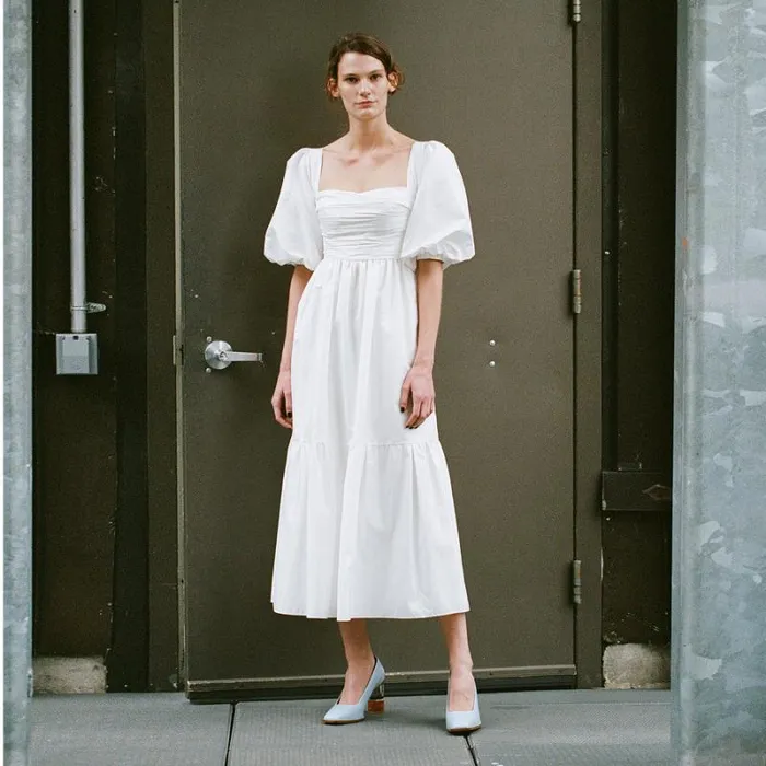 Dresses Woman SelfPortrait White Taffeta Puff Sleeve Midi Dress Dresses Woman SelfPortrait White Taffeta Puff Sleeve Midi Dress