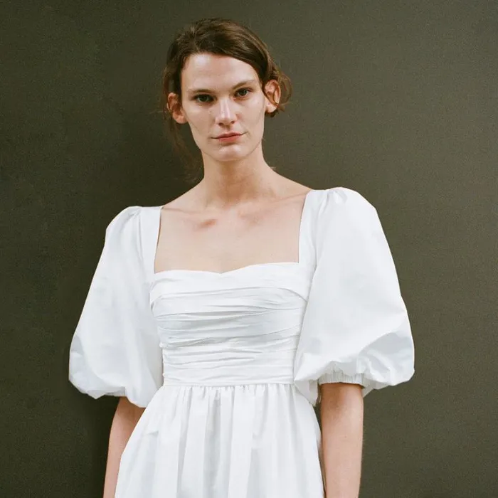 Dresses Woman SelfPortrait White Taffeta Puff Sleeve Midi Dress Dresses Woman SelfPortrait White Taffeta Puff Sleeve Midi Dress
