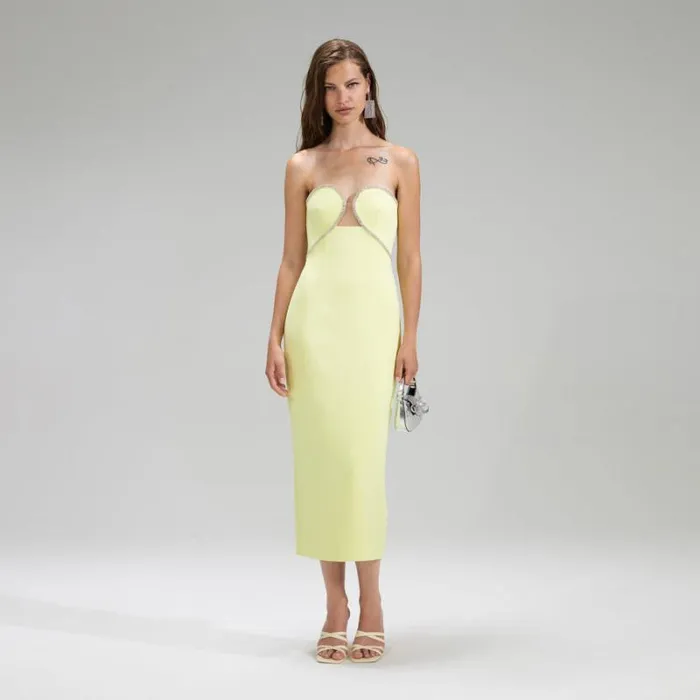 Dresses Woman SelfPortrait Yellow Bandeau Crepe Midi Dress