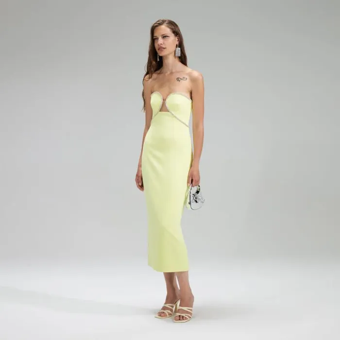 Dresses Woman SelfPortrait Yellow Bandeau Crepe Midi Dress Dresses Woman SelfPortrait Yellow Bandeau Crepe Midi Dress