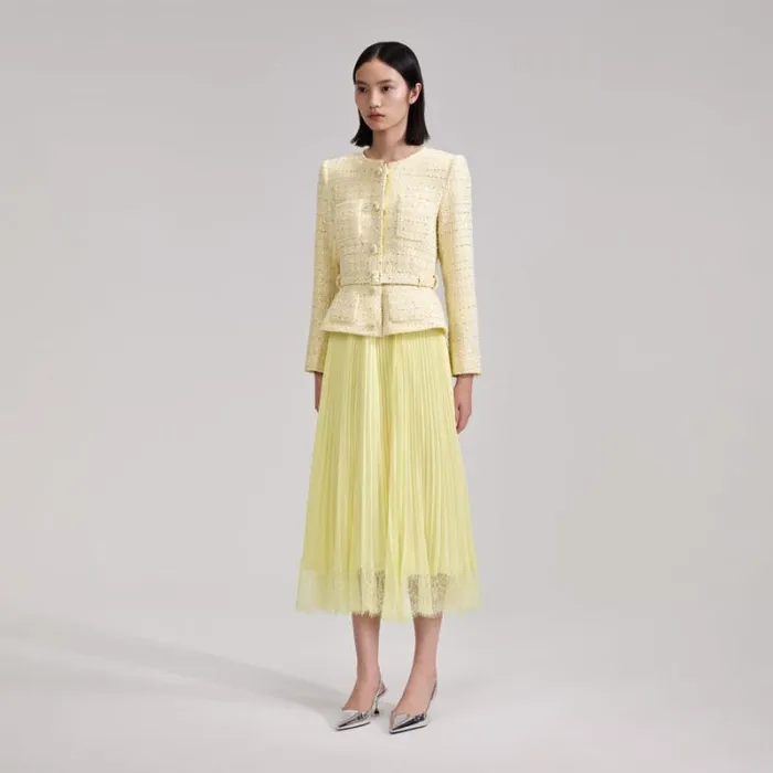 Dresses Woman SelfPortrait Yellow Boucle Midi Dress Dresses Woman SelfPortrait Yellow Boucle Midi Dress