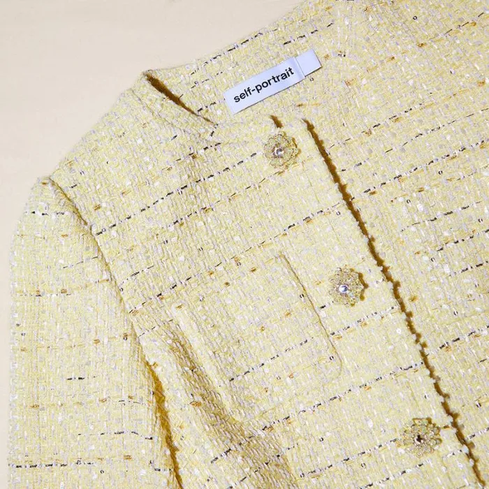 Dresses Woman SelfPortrait Yellow Boucle Midi Dress Dresses Woman SelfPortrait Yellow Boucle Midi Dress