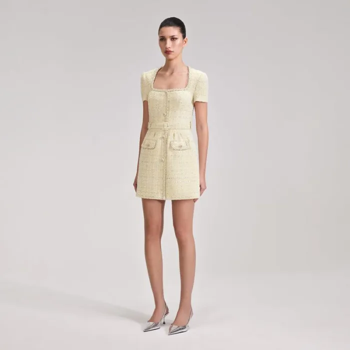 Dresses Woman SelfPortrait Yellow Boucle Mini Dress Dresses Woman SelfPortrait Yellow Boucle Mini Dress