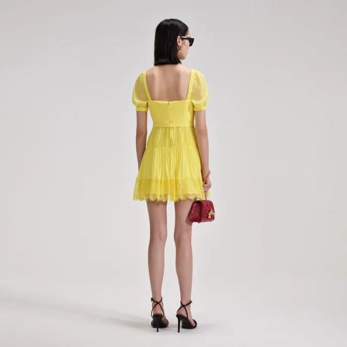 Dresses Woman SelfPortrait Yellow Chiffon Lace Detail Mini Dress Dresses Woman SelfPortrait Yellow Chiffon Lace Detail Mini Dress