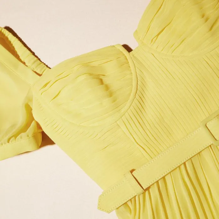Dresses Woman SelfPortrait Yellow Chiffon Lace Detail Mini Dress Dresses Woman SelfPortrait Yellow Chiffon Lace Detail Mini Dress
