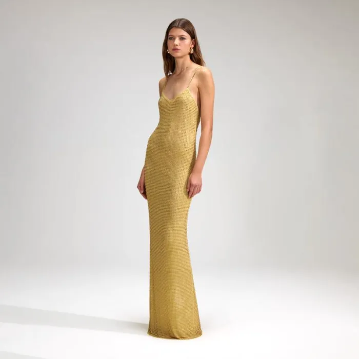 Dresses Woman SelfPortrait Yellow Rhinestone Mesh Maxi Dress Dresses Woman SelfPortrait Yellow Rhinestone Mesh Maxi Dress
