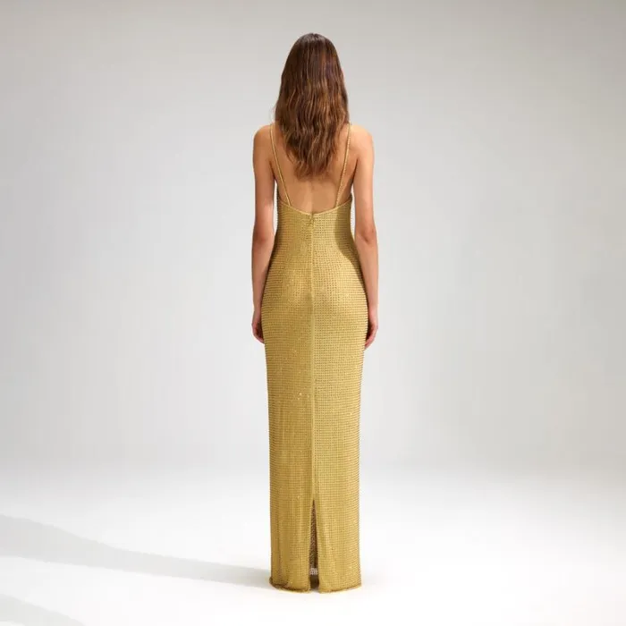 Dresses Woman SelfPortrait Yellow Rhinestone Mesh Maxi Dress Dresses Woman SelfPortrait Yellow Rhinestone Mesh Maxi Dress