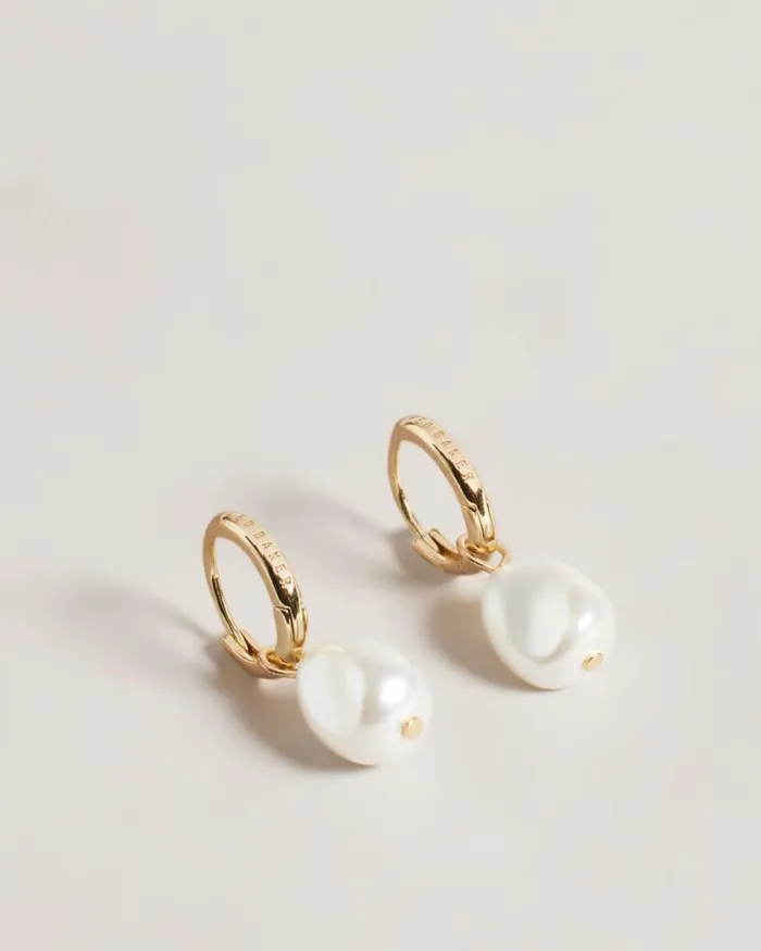Drop Pearl Huggie Earrings Gold Color Women Ted Baker Jewelry