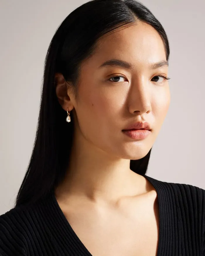 Drop Pearl Huggie Earrings Gold Color Women Ted Baker Jewelry
