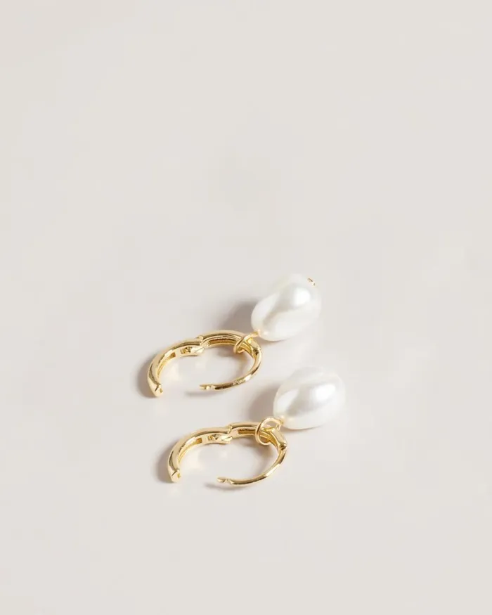 Drop Pearl Huggie Earrings Gold Color Women Ted Baker Jewelry
