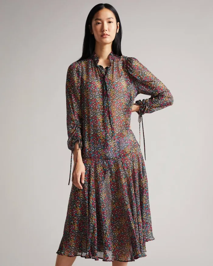 Dropped Waist Midi Dress Black Women Ted Baker Dresses Dropped Waist Midi Dress Black Women Ted Baker Dresses