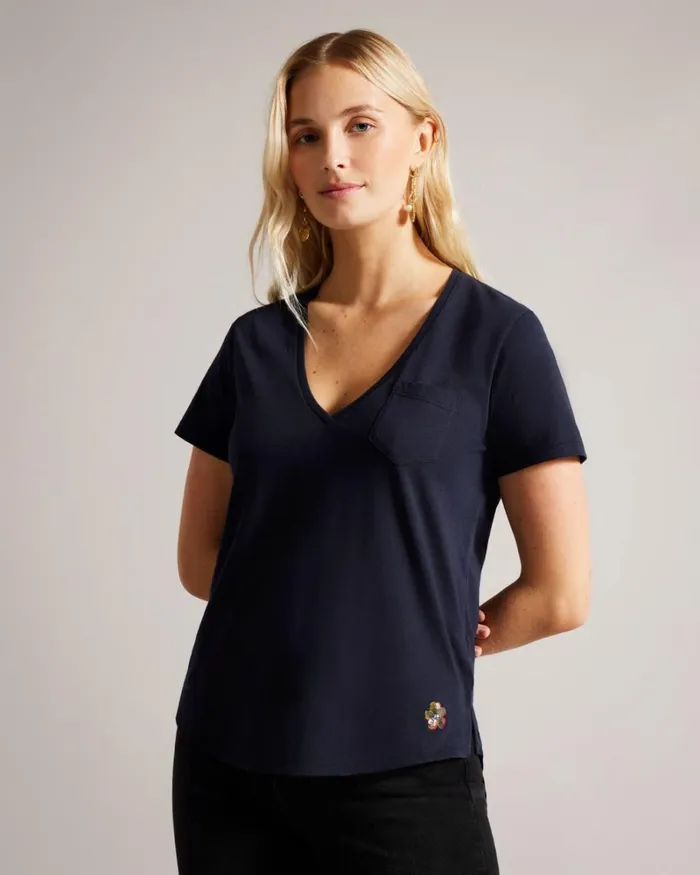 Easy Fit V Neck T Shirt Navy Women Ted Baker Tops and TShirts Easy Fit V Neck T Shirt Navy Women Ted Baker Tops and TShirts