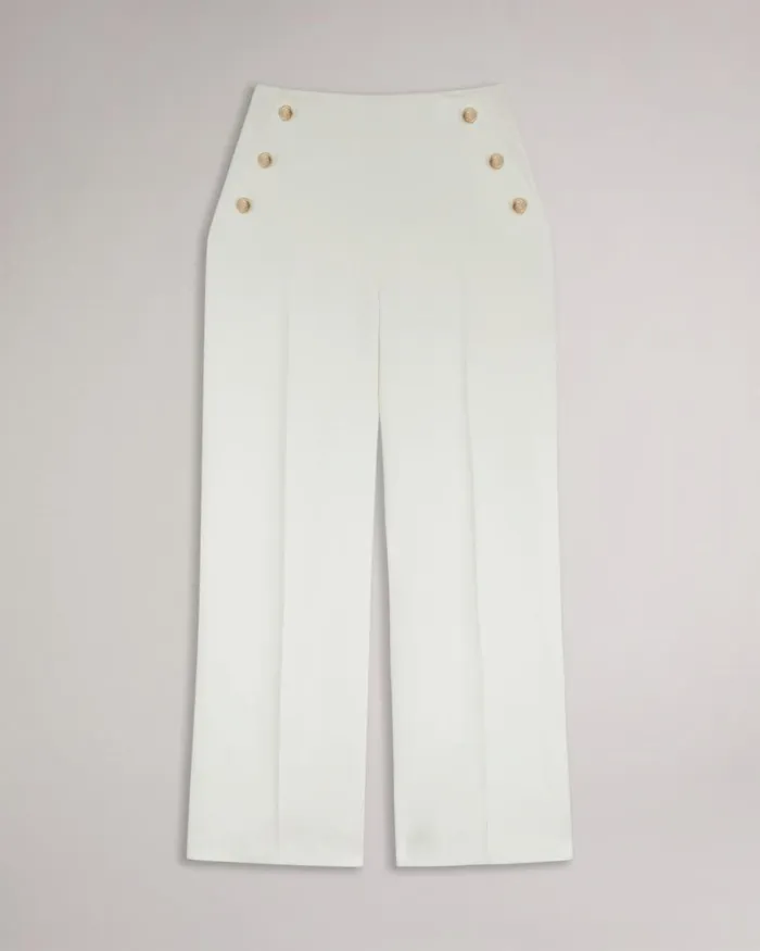 Embossed Button Wide Leg Trousers White Women Ted Baker Clothing