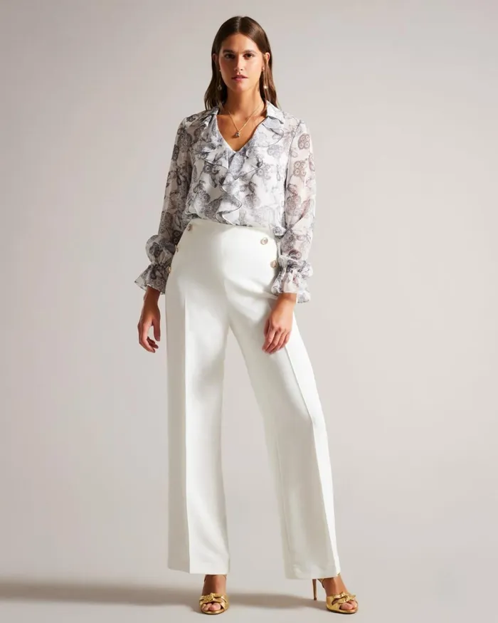 Embossed Button Wide Leg Trousers White Women Ted Baker Clothing Embossed Button Wide Leg Trousers White Women Ted Baker Clothing